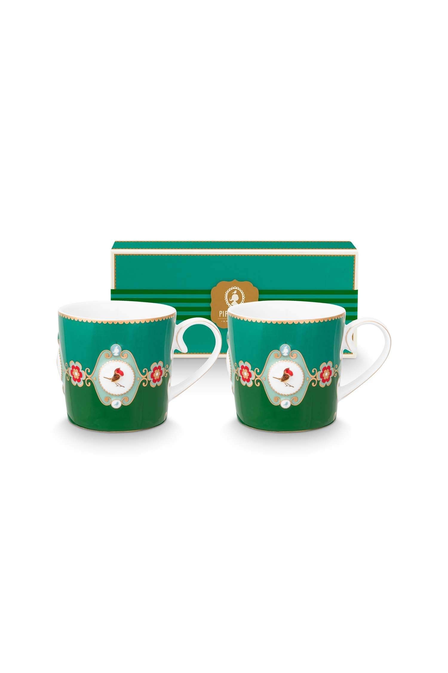 set-2-mugs-small-love-birds-medallion-emerald-green